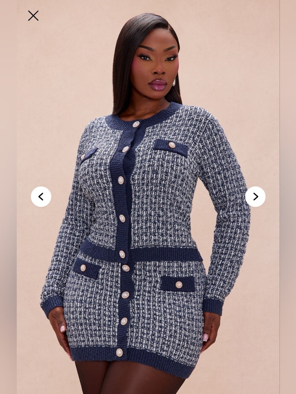 Fashion Nova Women Tweed Button-Front Women's Cardigan Skirt Set